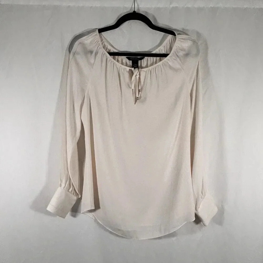 White House Black Market Blouse Women's 6 Ivory White Long Sleeve Vneck